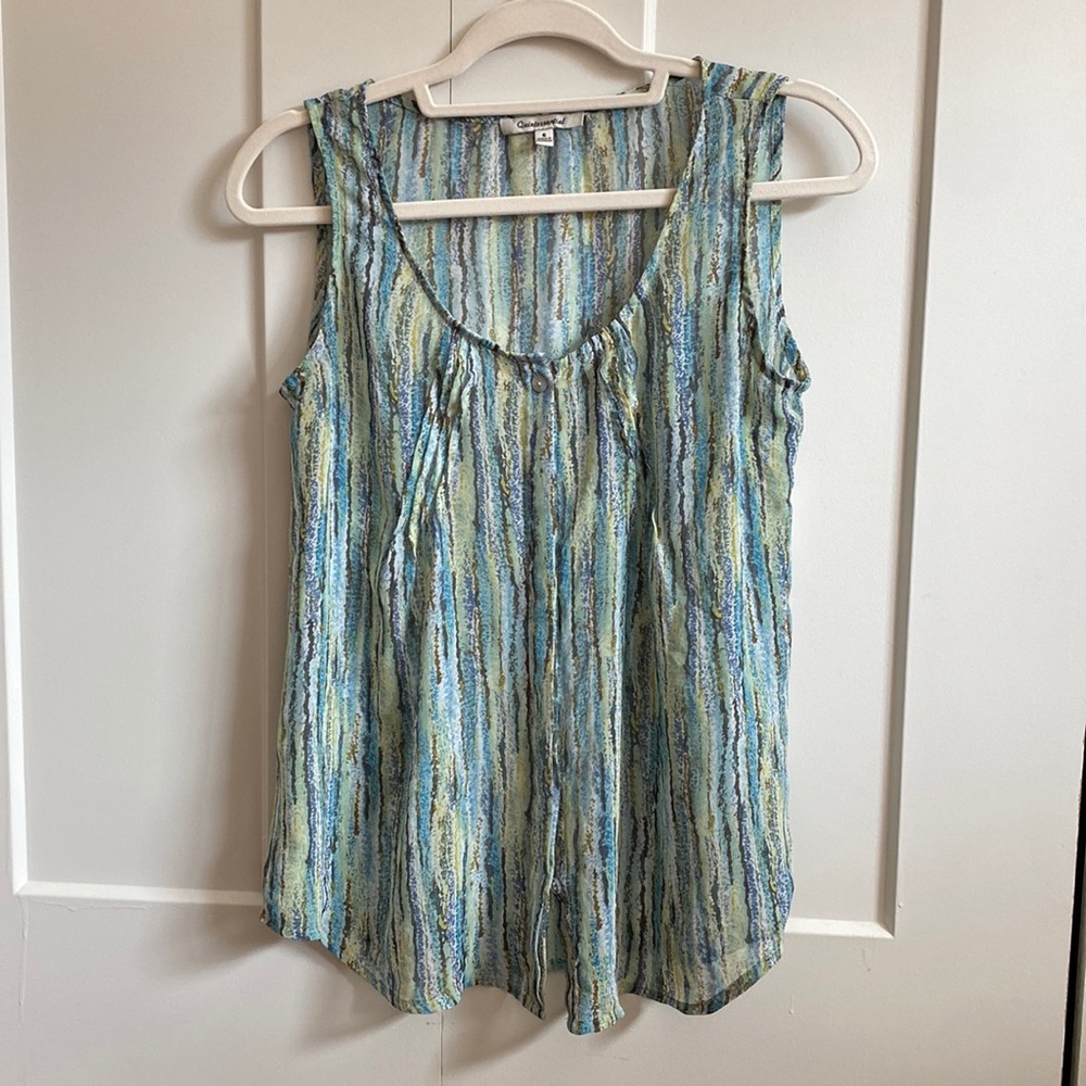 Anthropologie Quintessential Sheer Button Top small blues and greens